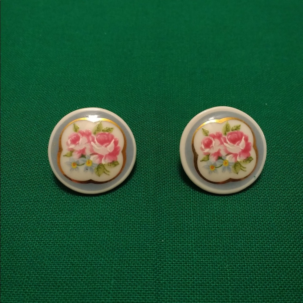 Floral rose porcelain earrings